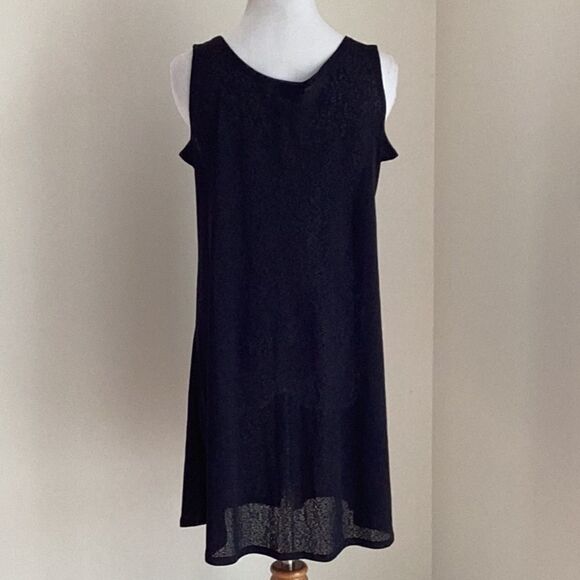 Black sheer dress polyester size medium with round ring accents - Picture 4 of 12